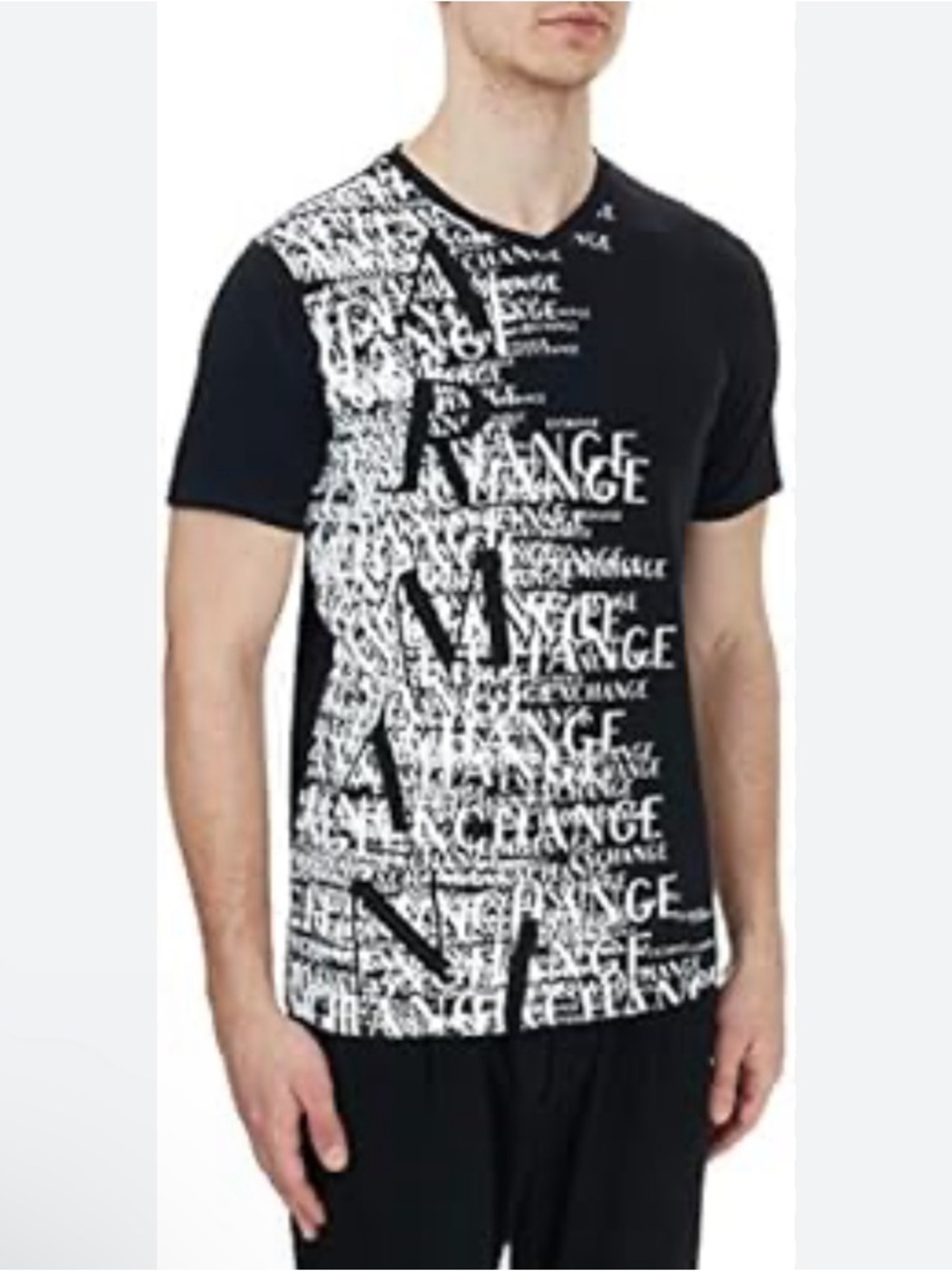 Armani Exchange Black Short-Sleeve V-Neck Tee with White Logo Print